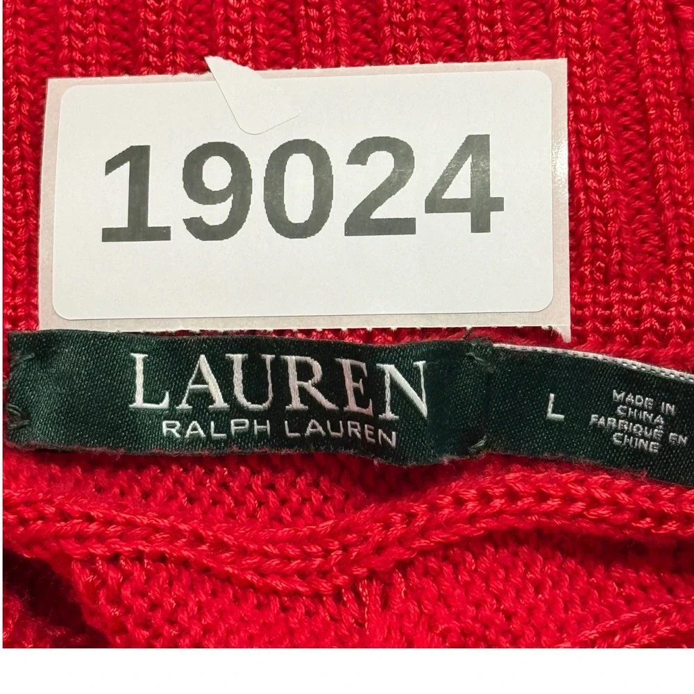Ralph Lauren Sweaters Women Large Red Cowl Neck‎ Cable Knit Black Label